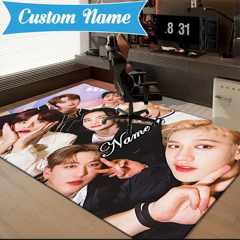 Custom Name K-pop stray Style Collective Rug for Living Room, Game Rooms, Office, Bedroom, Floor Mat Playful Design, fan gifts Christmas decor