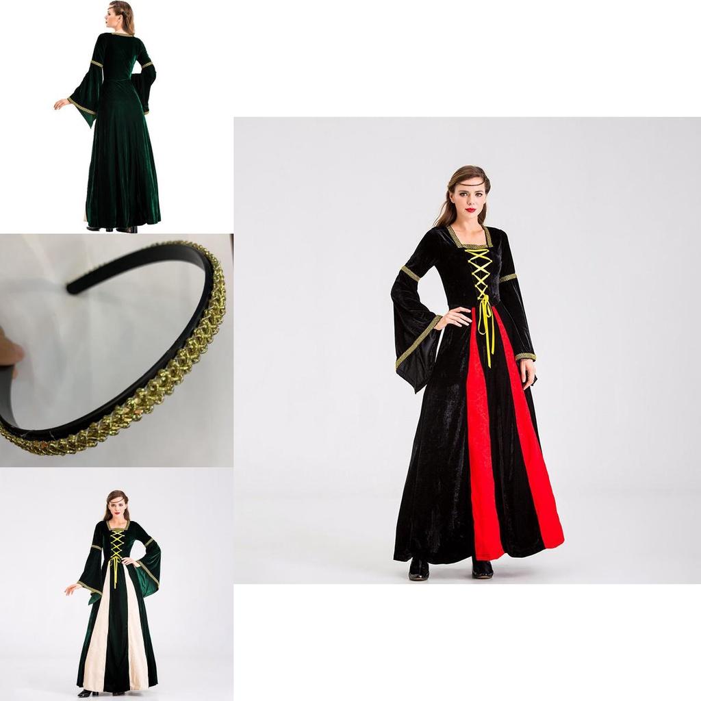 Очаровательное черное винтажное средневековое придворное косплей-макси-платье для мероприятий на Хэллоуин