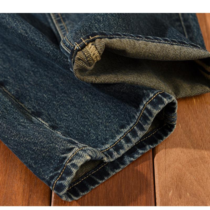 Мужские джинсы в американском стиле ретро, ​​новая модная уличная одежда, мужские брюки, хлопковые мешковатые прямые синие потертые джинсы, молодежные джинсовые брюки