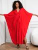 EDOLYNSA Red Women's Kaftan Long Dress Robe Holiday Cover Up Bat Sleeves Beach Dress Lounge wear Q1306
