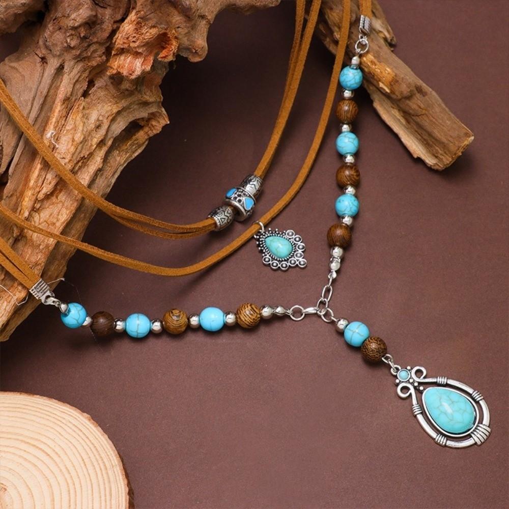 Blue Pendant Necklace Bohemian Style Stack Beach Choker Fashion Multilayer Necklace Party Wear