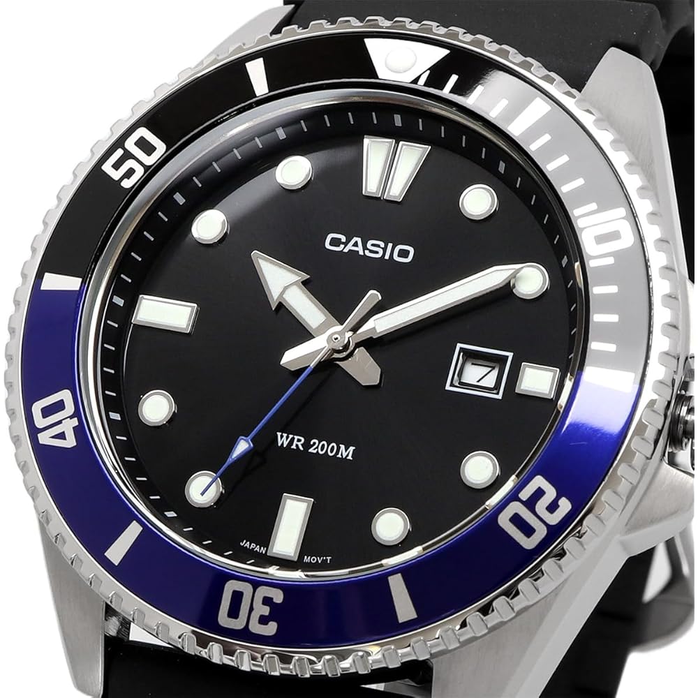Casio MDV-107-1A2V Analog Sports Watch 20 ATM Water Resistant Black Blue Bezel Rubber Band