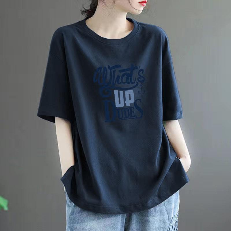Women's Short Sleeve T Shirt O Neck Loose Solid Color 100% Cotton Casual Summer Top