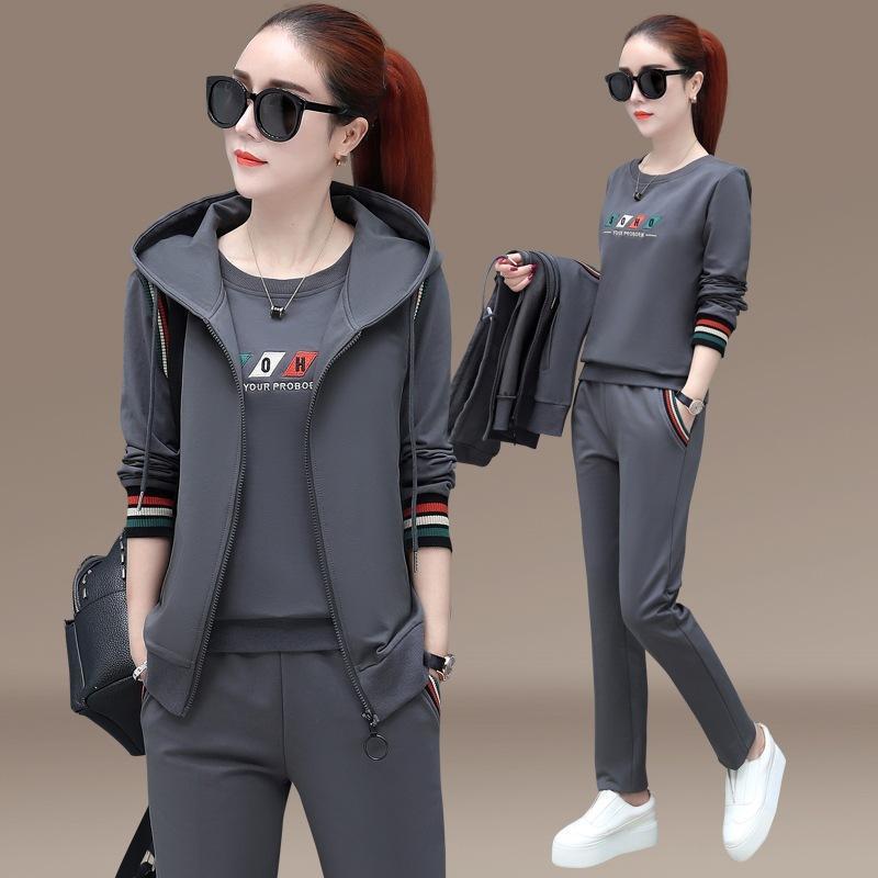Спортивный костюм, женский осенне-зимний корейский вариант, свободный модный тонкий свитер, брюки, жилет, костюм-тройка