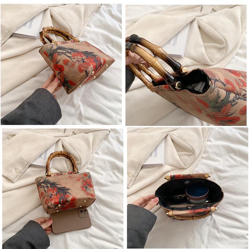 Этнические цветочные холщовые сумки для женщин женственная сумка-тоут с деревянной ручкой дизайн с принтом новая мода