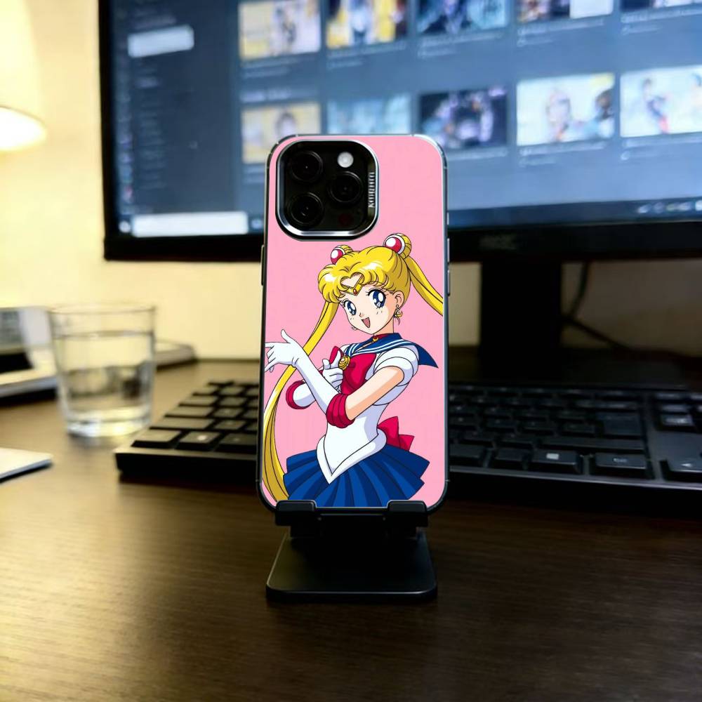 Cartoon S-Sailor M-Moons Phone Case For iPhone 17,16,15,14,13,12,11 Plus,Pro Max,XS,Colored Silver Plated Inside Cover