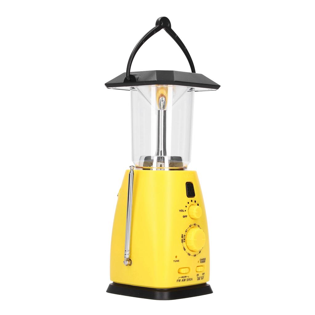 LED Camping Lantern Solar Hand Crank Battery Charging Adjustable Brightness 8 LEDs Support FM AM