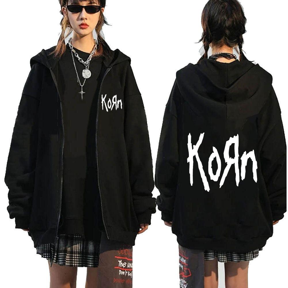 Korn Rock Band WORLD TOUR Куртки на молнии Металлическая музыка Мужские толстовки Негабаритные уличная одежда в стиле хип-хоп Толстовки на молнии Топы в стиле панк Y2K