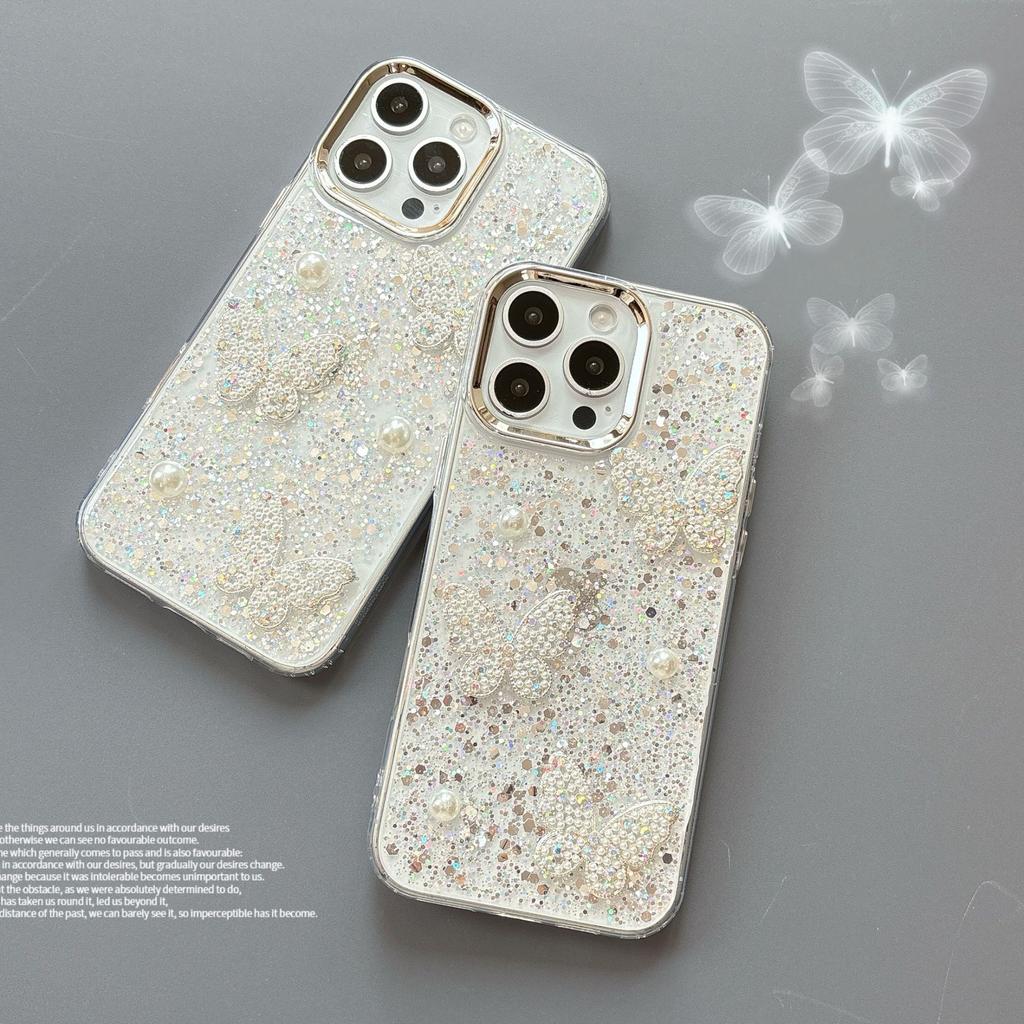 Подходит для чехлов для телефонов IPhone16E, смола «Звездное небо», Apple 15promax и 3D жемчужная бабочка 14