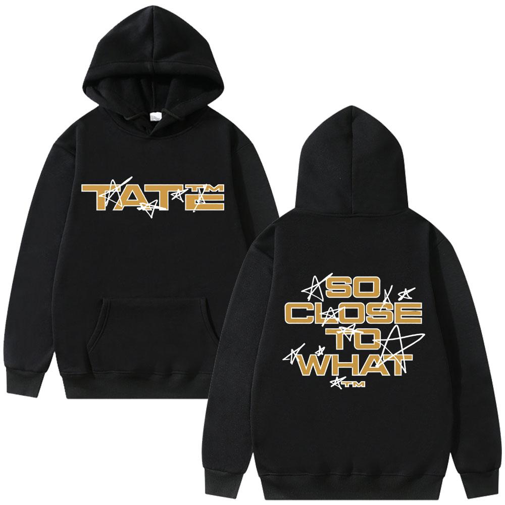 Star-tate Men Hoodie Hooded Top, Tate Logo Front & Star Slogan Back Print, Warm Fleece Pullover Sweatshirt for Sport Urban Street Outfits