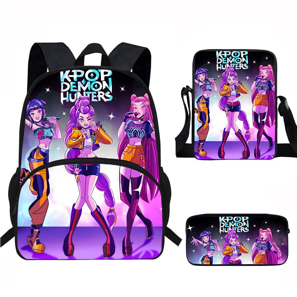K-Pop Demon Hunters 3-Piece Student Backpack Set Anime-Themed Trendy Printed Backpack Set