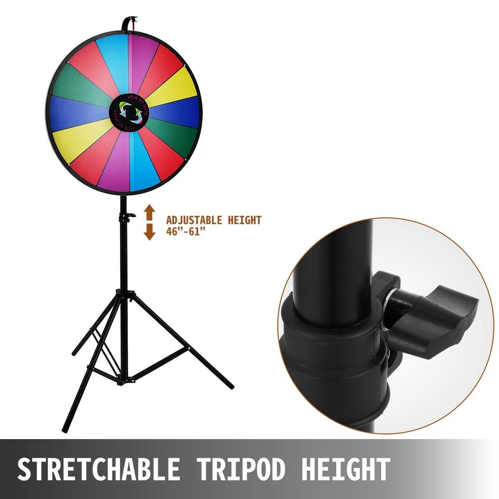 24” Color Prize Wheel Tripod Floor Stand Color Prize Wheel 14 Slots Dry Ease Fortune Spinner Fortune Spinning Game