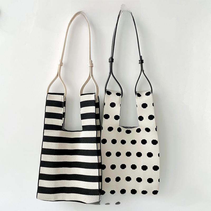 Сумка-тоут Niche Polka Dot Striped Knitted Shoulder Tote - Универсальная сумка большой вместимости