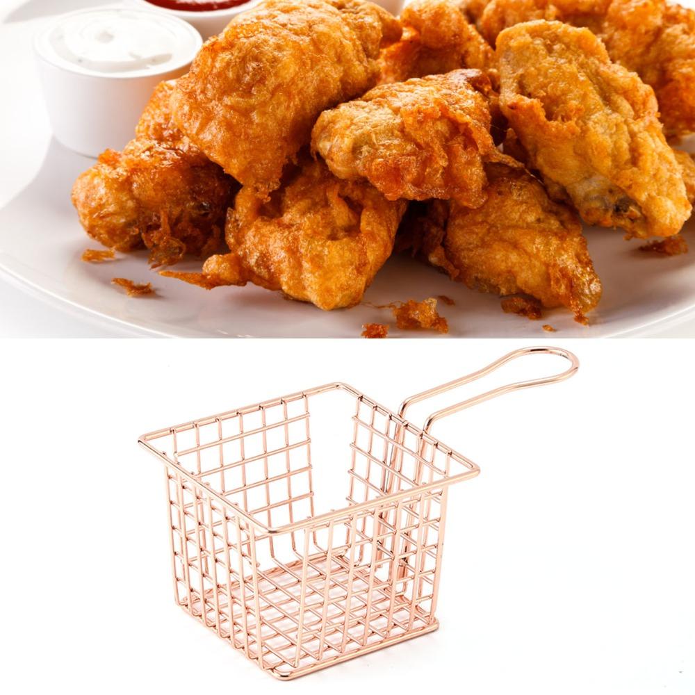 Silver Rose Gold Gold Fryer Basket Square Shape Frying Strainer French Fry Holder Cooking Frying
