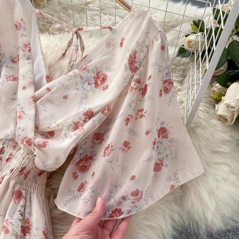 Женские летние сексуальные пляжные платья с v-образным вырезом на талии и длинными шифоновыми цветочными платьями