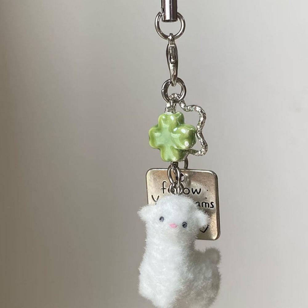 Flocking Cartoon Lamb Keychain Cute Kawaii Plush Animal Pendant Bag Charm Decoration Keyring Car Key Holder Earphone Case Gift