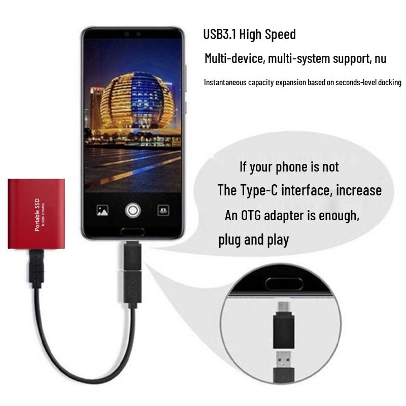 Мобильный твердотельный накопитель PSSD: Внешний USB-накопитель 512 ГБ/1 ТБ/2 ТБ для расширения памяти телефона