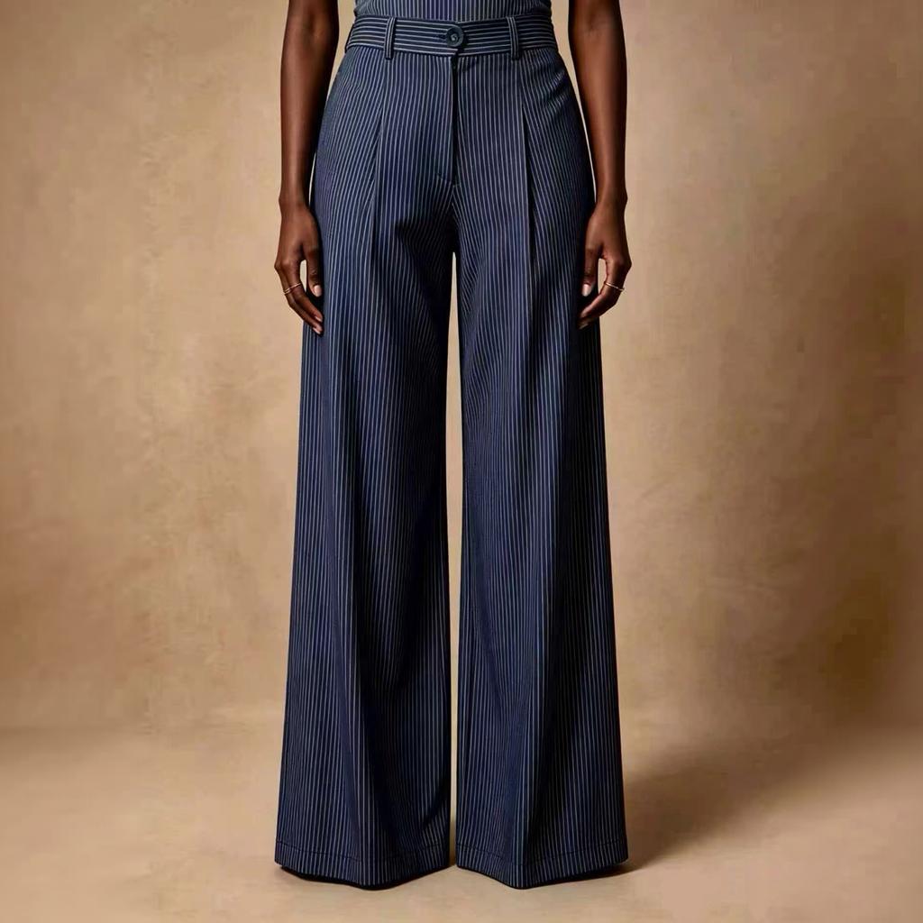 Women's High Waist Striped Wide Leg Pants Retro Casual
