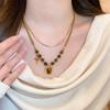 New Double-Layer Brown Stone Pendant Necklace for Women Girls Charm Aesthetic Vintage Tiger Eye Stone Beads Y2K Jewelry Gifts