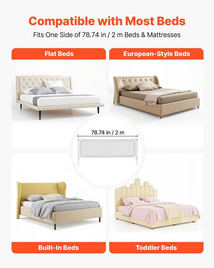Toddler Bed Rail, Kids Beds Guard Rail with Reinforced Iron Pipe and Oxford Cloth, Adjustable Height Bed Side Railing, Portable Guard Bumper Barrier