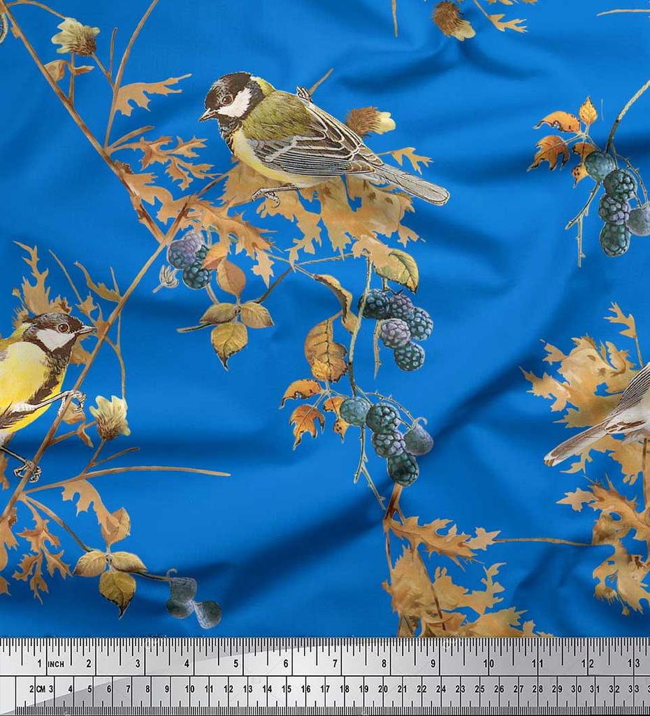 Soimoi Черная креповая ткань из полиэстера Черная ягодная и желтая ткань с принтом воробья и птицы в ярдах 42 дюйма