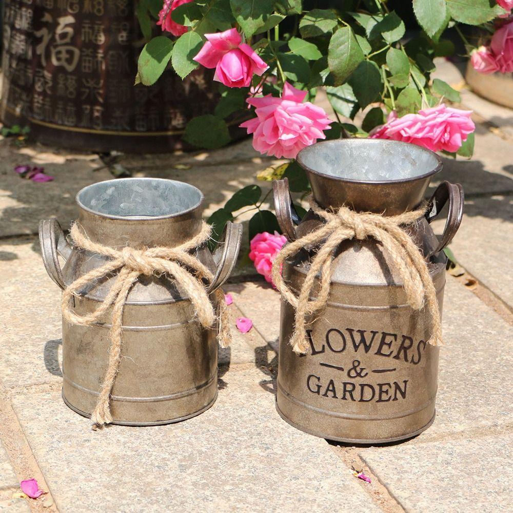 Balcony Flower Pot Vintage Iron Flower Pot Iron Sheet Metal Flower Vase Portable Garden Bucket
