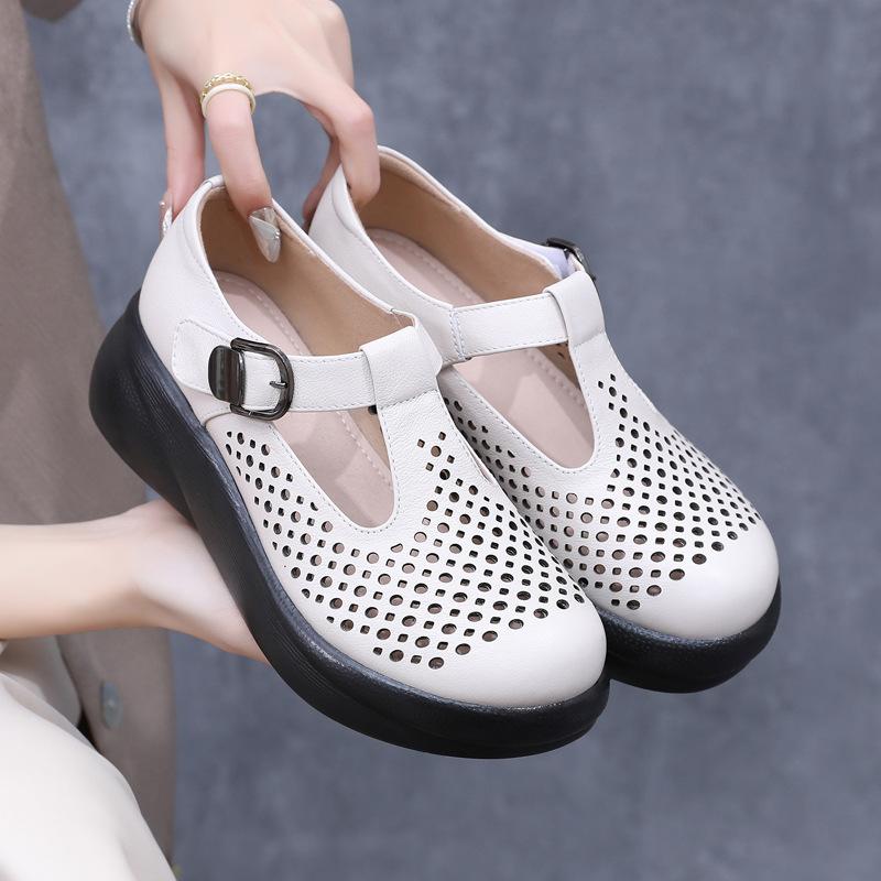 Fashion GKTINOO Genuine Leather Closed Toe Sandals For Women Hollow Out Summer Platform Sandals Wedges Leisure Ladies Shoes Handmade