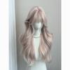 Парик для женщин - Розовые длинные волосы с дымчато-розовыми светлыми прядями, Длинные кудрявые волосы с прямой челкой, Кавайный натуральный парик на полной кружевной основе в японском стиле
