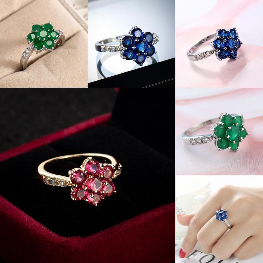 Blue Zirconium Pink Ring Copper Base Gold Plating Conscious Decoration Women