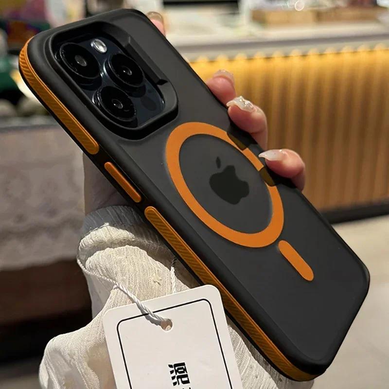 Двухцветный Матовый Матовый Магнитный Чехол Для Телефона Для iPhone 17 16 15 14 Plus 13 12 11 Pro Max Полупрозрачный Ударопрочный Жесткий Чехол