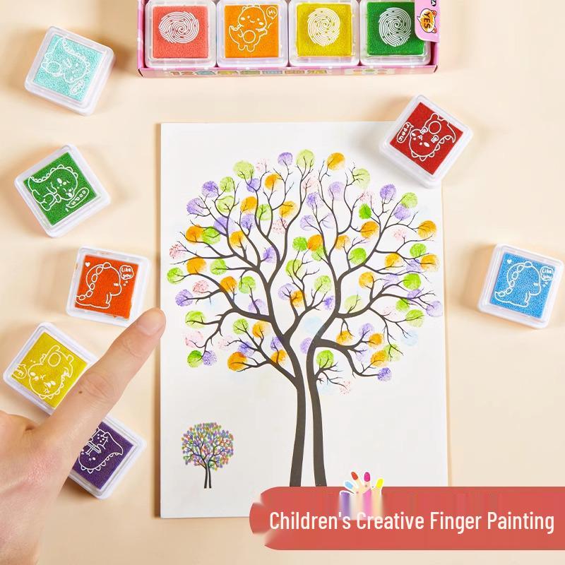 Набор детских 24-цветных подушечек для пальчиковой живописи - Включает штемпельную подушечку, палитру для отпечатков ладоней/пальцев для детского сада