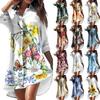 Женское повседневное летнее пляжное платье с карманами и лацканами с длинными рукавами и принтом, топы