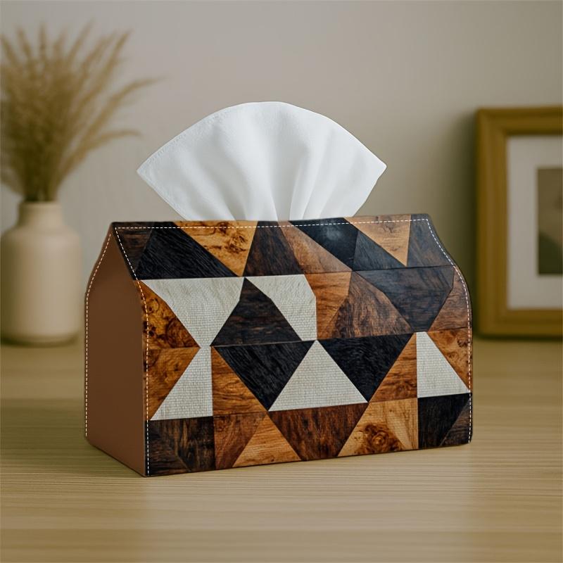 1pc Party Tissue Box,Scandinavian Minimalist Geometric,Multifunctional Tissue Holder,Triangle Wood Grain Brown Black,Outdoor Party Supplies, Everyday