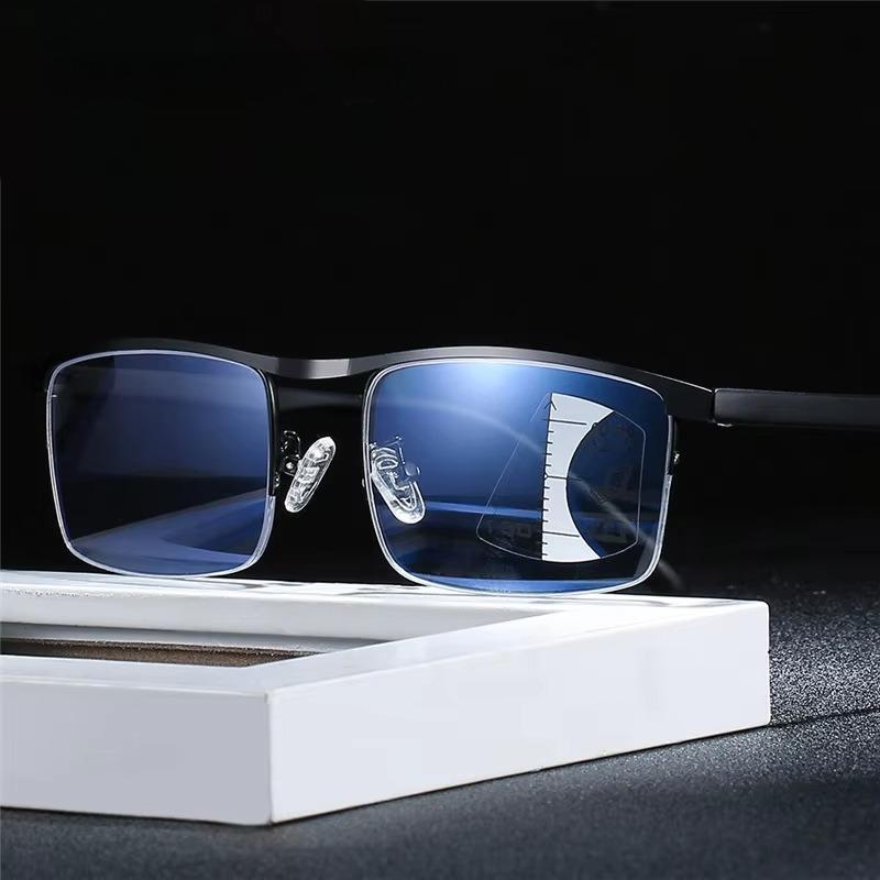 Progressive Multifocus Computer Reading Glasses Retro Metal Prescription Blue Light Blocking for Men and Women Eyeglasses