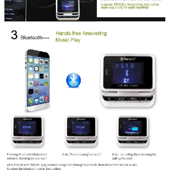 FM12B Car Car Bluetooth Mp3 Support Card Player with Remote Control Song FM Audio Transmitter