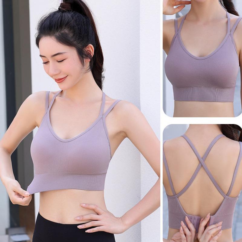 Thin Straps Integrated Fixed Cups Shockproof Gathered Sports Bra for Women Large U-shaped Beautiful Back Yoga Bra