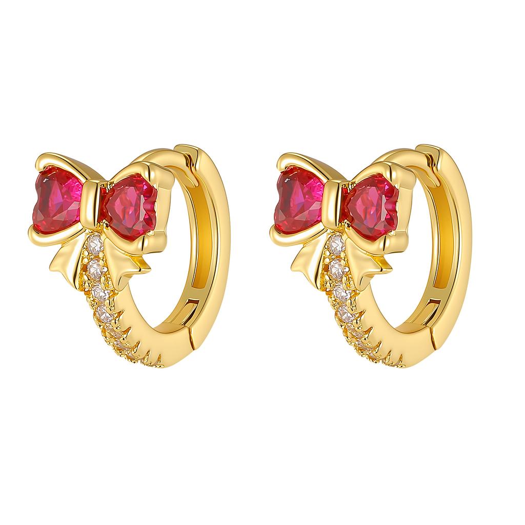 Vnox Gold Color Bow Zirconia Earrings For Women,Trendy Party Jewelry Colorful Crystal Ear Accessories Valentine's Day Gift