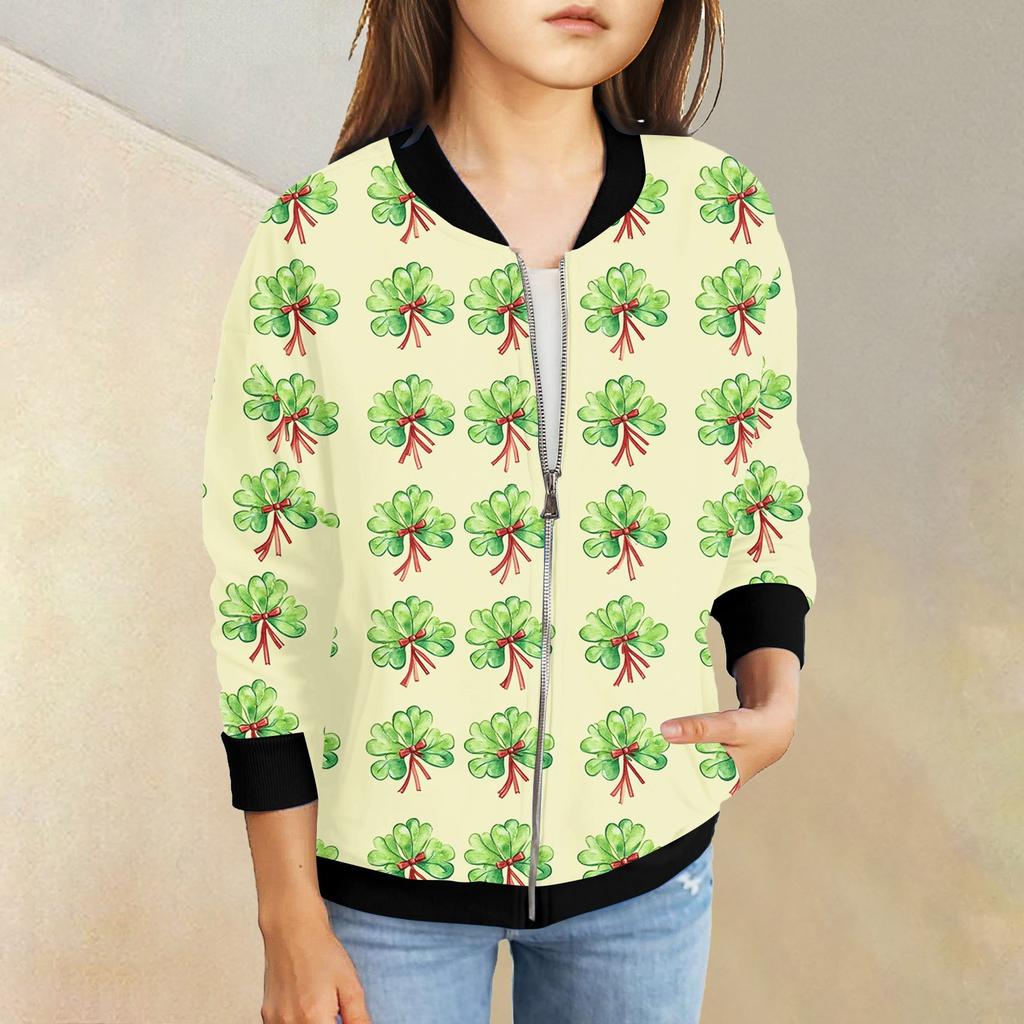 Девочки куртки на молнии детские осенние толстовки с длинным рукавом верхняя одежда с карманами St. День Святого Патрика 5-15 лет