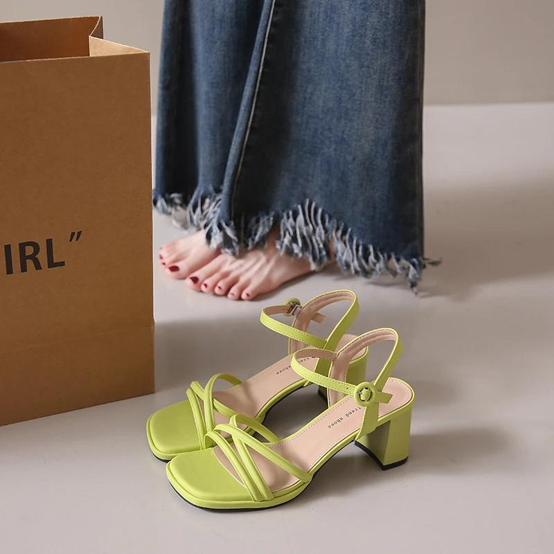 Fashion New High Heel Sandals Women's  Summer New Fashion Outwear Simple and Elegant One Belt Fashion Sandals Women