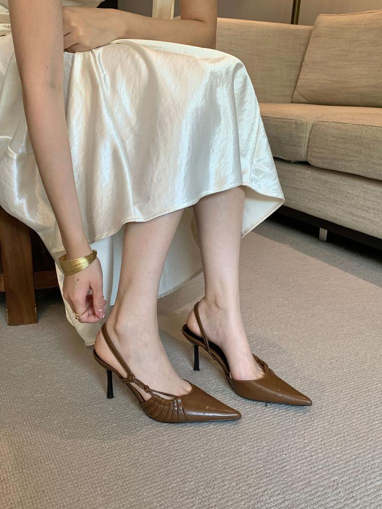 Women's Pointed Toe Thin Heel Ruffled French Style Elegant Unique Design Sandals - Perfect for Daily Wear