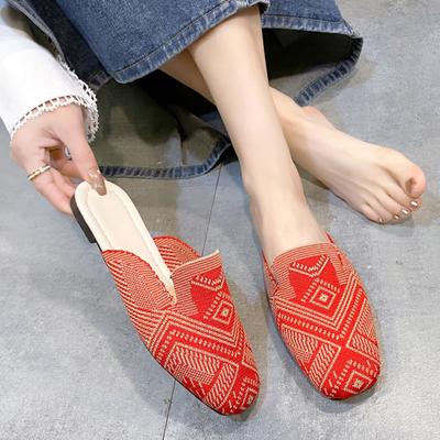 Женские вязаные тапочки на плоской подошве с принтом 2024 года, стильные летние повседневные босоножки с открытой пяткой, тапочки Mujer Zapatos, стильные и удобные