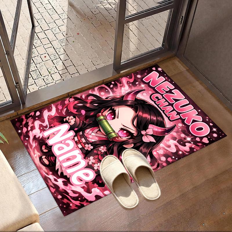 Custom Name Personalized Demon Slayer Print Carpet, Versatile Home Decor Rug, for Playroom, Apartment, Balcony, Entryway, Hallway Gift
