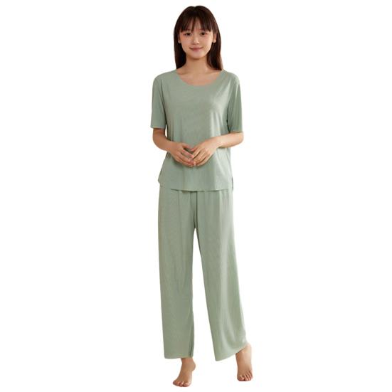 Женский комплект пижамы Ice Silk с короткими рукавами и широкими штанами, комплект летней ультратонкой двухкомпонентной пижамы для дома и сна