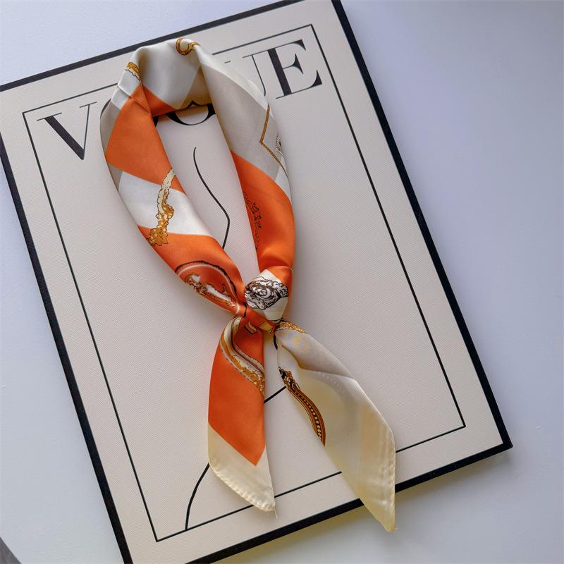 New Hundred Hundred Satin Letter Print Neckerchief 70×70 Silk Scarf Small Square Scarf High Sense of French Scarf