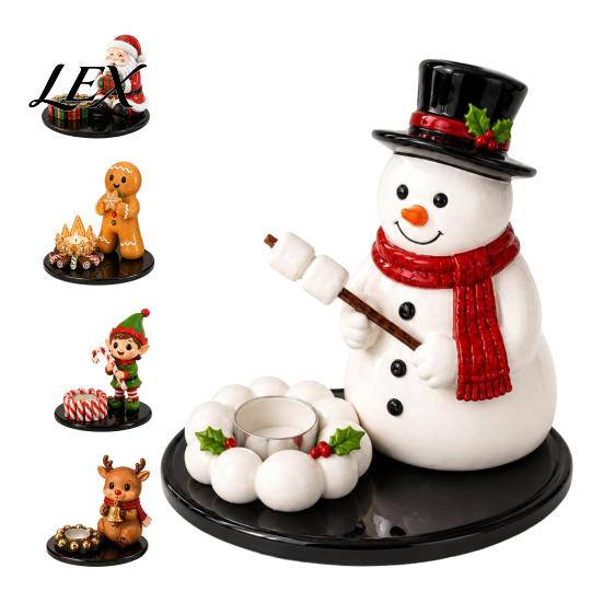 Christmas Party Supplies Candle Holder, Cute Santa Claus/Snowman/Elf Boy/Gingerbread Tealight Resin Winter Mantel Ornament Tabletop Candlestick Decor