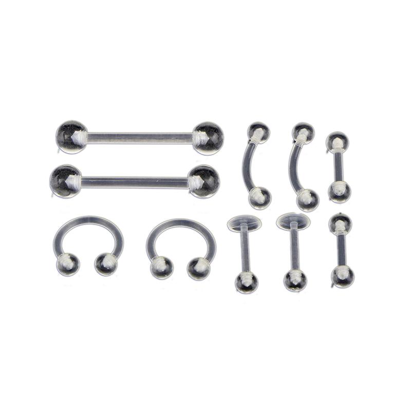 10 шт./компл., прозрачное акриловое кольцо со штангой для бровей, живота и языка, пирсинг, ювелирные изделия