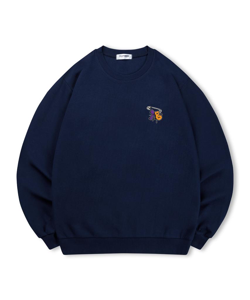 TOPBOY [Non-Fleece Or Fleece] Pin Logo Print Sweatshirt (Type A)