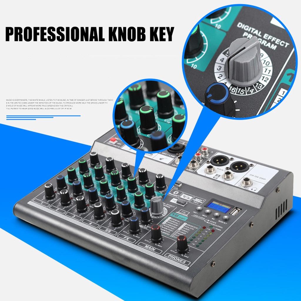 15W Professional Mixer Sound Mixing Console Computer Stage Recording USB Sound Card High Low Tone Bluetooth DJ Live Broadcast 6-channel