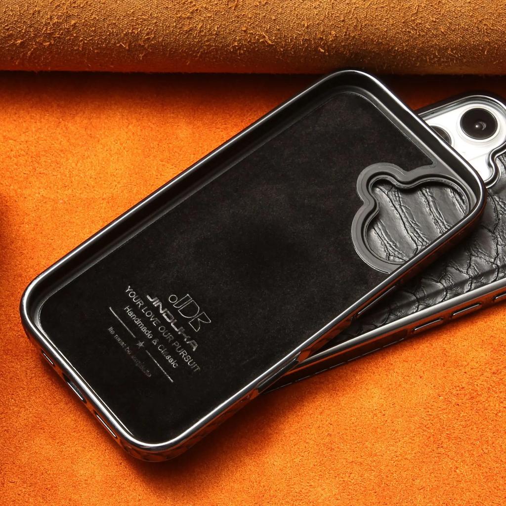 Snakeskin Pattern Leather Case for IPhone 16 Pro Max 17 Air 16 Plus 15 14 13 12 High-end All-inclusive Plating Bumper Hard Cover