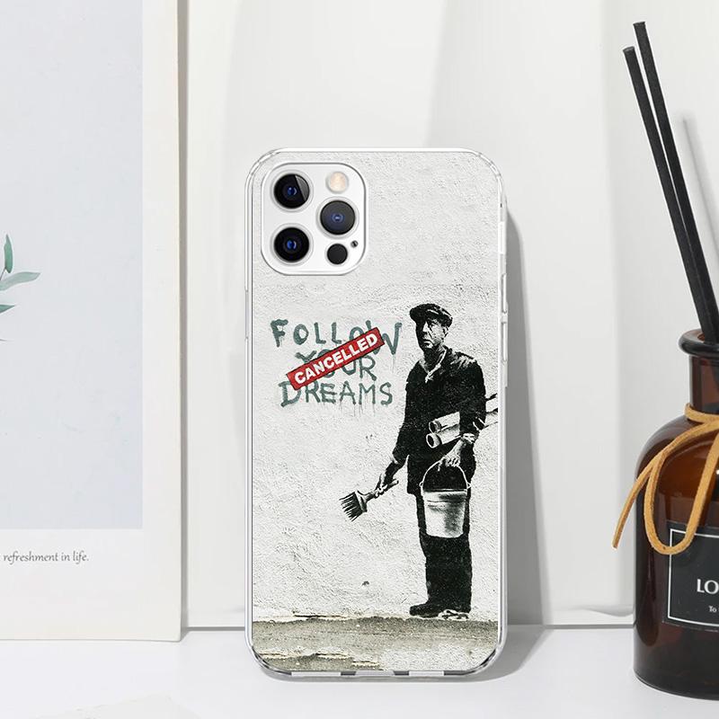 Чехол для телефона Street Art Banksy Graffiti для Iphone 17 Air 16 15 Plus 16E 14 Pro Max 13 Mini 12 11 7 8 SE Fundas Мягкая задняя крышка 17
